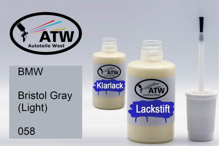 BMW, Bristol Gray (Light), 058: 20ml Lackstift + 20ml Klarlack - Set, von ATW Autoteile West.